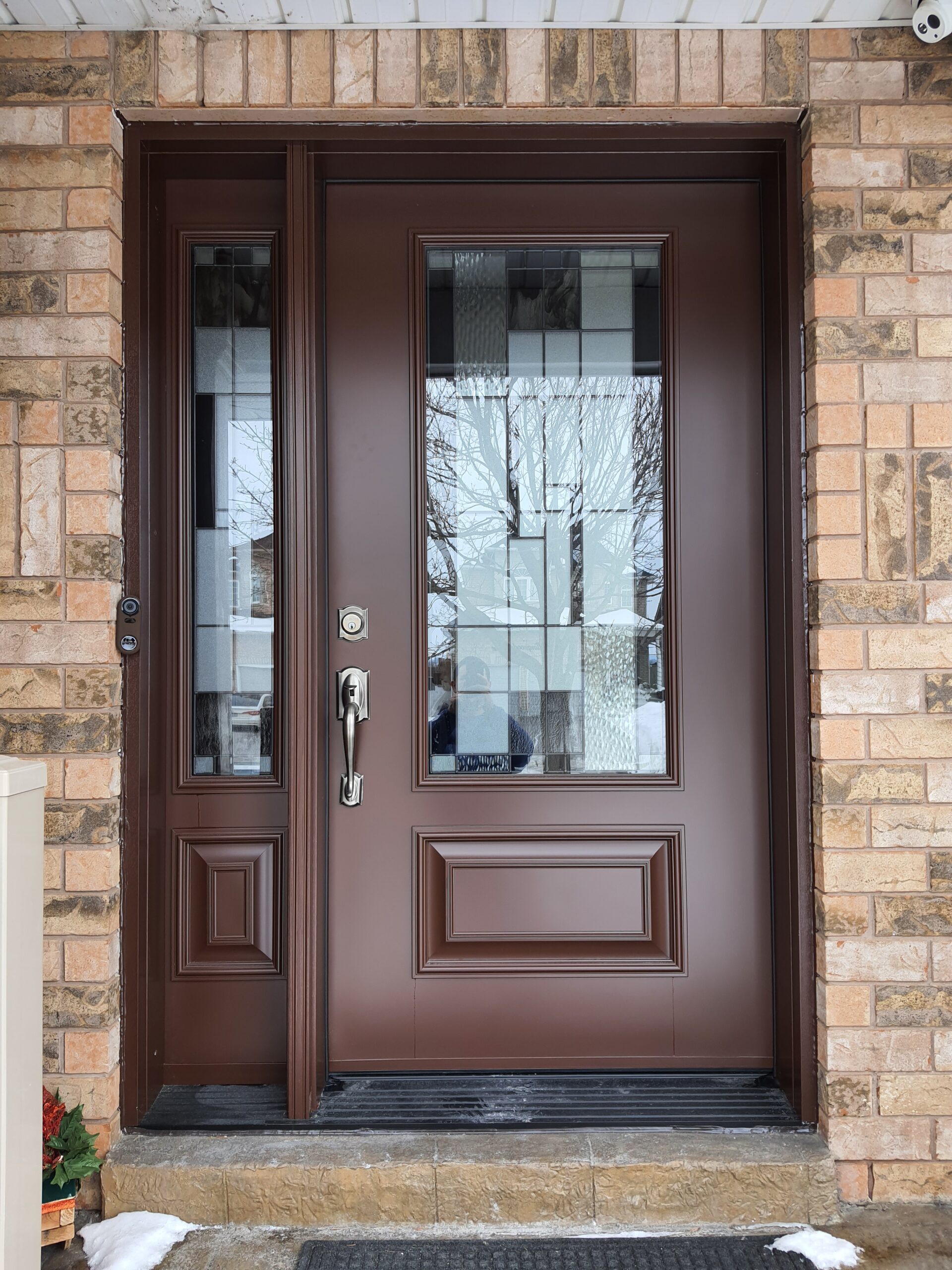 Mosaic Glass Fiberglass Door with Coordinated Sidelight in Aurora ...