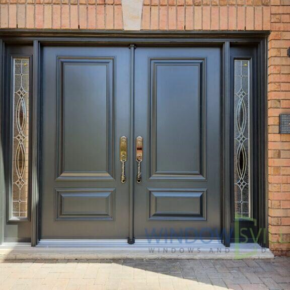 Black steel double entry door with twin sidelites Burlington