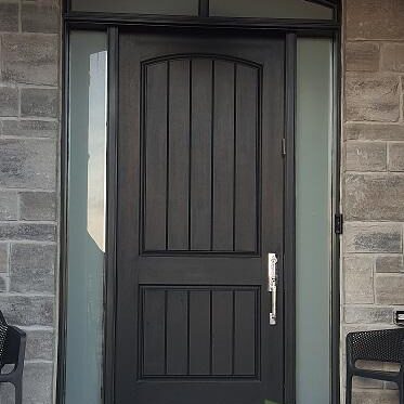 Dark brown fiberglass door with twin sidelites replacement Markham