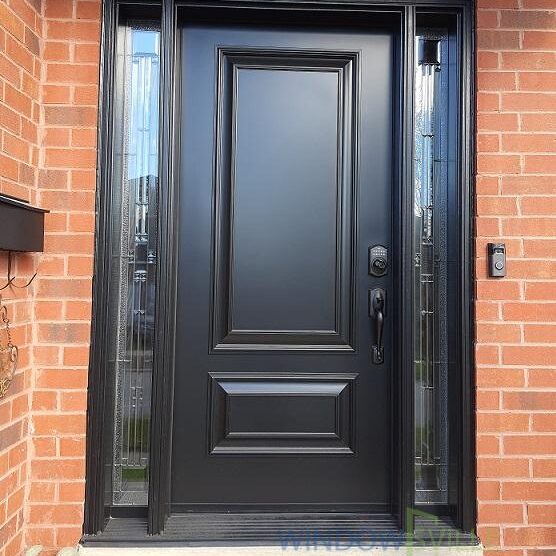 Modern black steel front door replacement Barrie